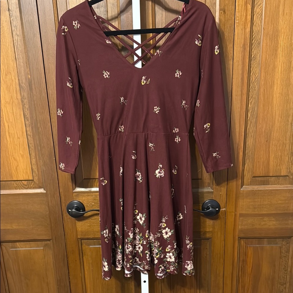 Nine Britton Burgundy Floral Dress with Lattice Back